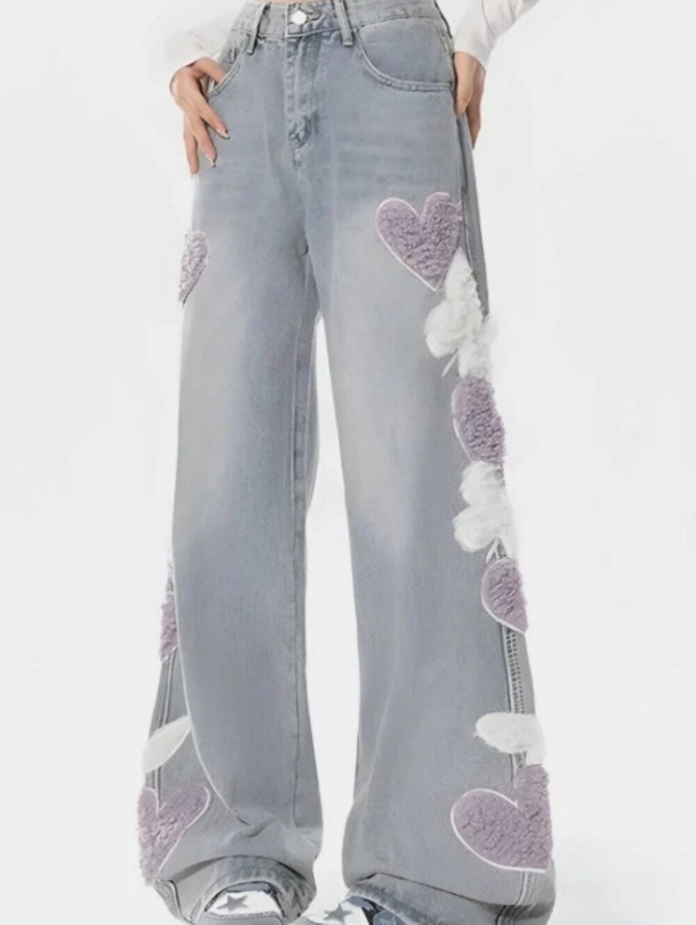 Soft Girl Fluffy Heart Jeans